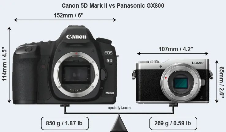 Size Canon 5D Mark II vs Panasonic GX800