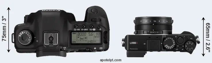 Compare 5D Mark II versus LX100 II top