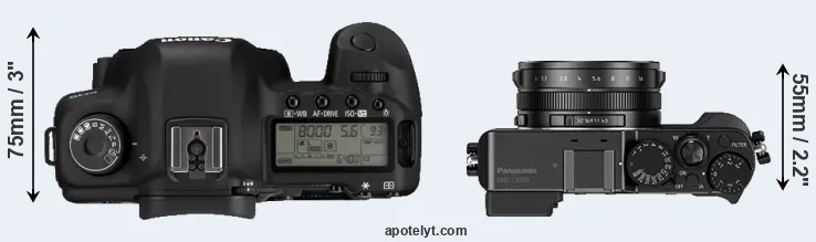 Compare 5D Mark II versus LX100 top