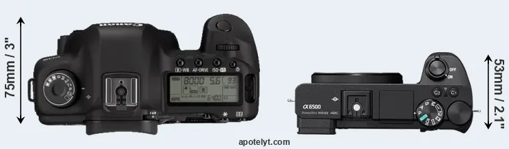 Compare 5D Mark II versus A6500 top
