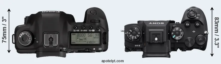 Compare 5D Mark II versus A9 III top