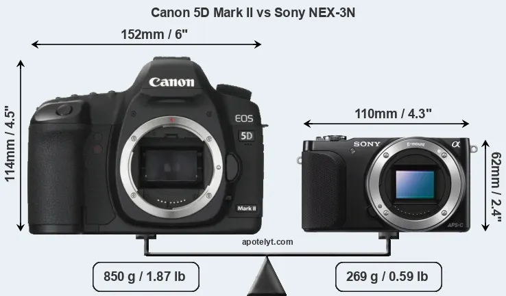 Size Canon 5D Mark II vs Sony NEX-3N