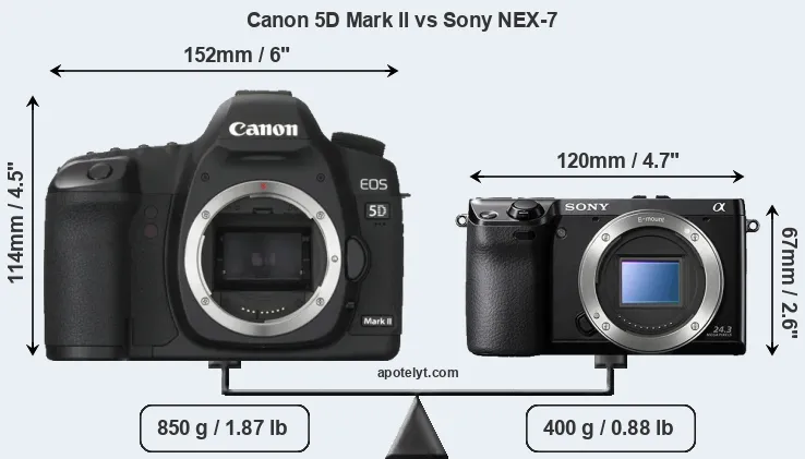 Size Canon 5D Mark II vs Sony NEX-7