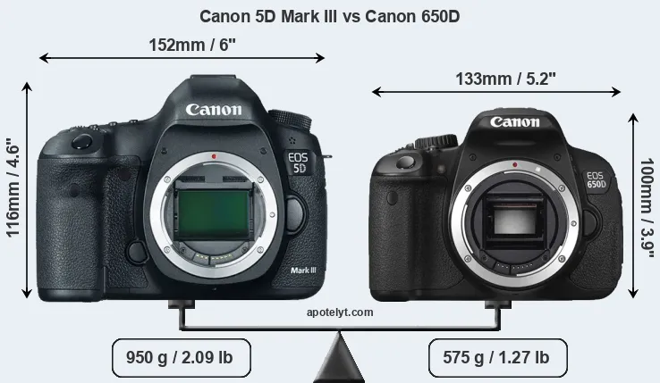 Size Canon 5D Mark III vs Canon 650D