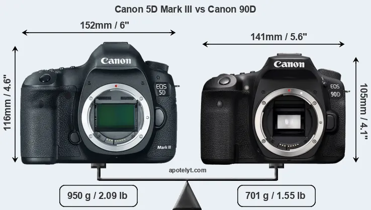 Size Canon 5D Mark III vs Canon 90D