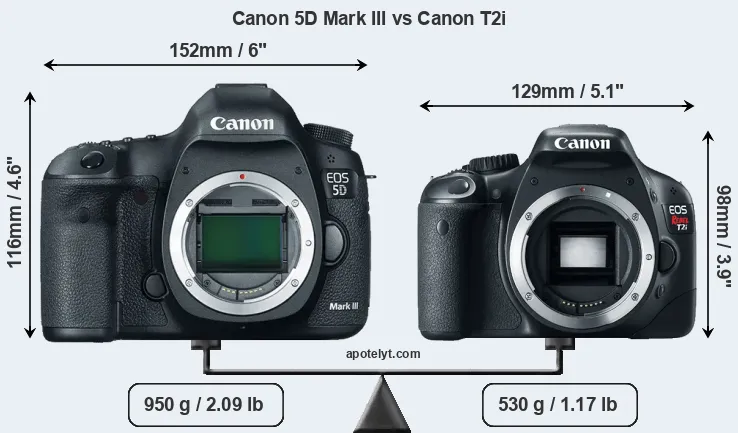 Size Canon 5D Mark III vs Canon T2i