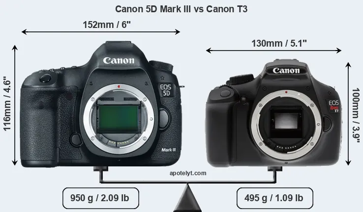 Size Canon 5D Mark III vs Canon T3