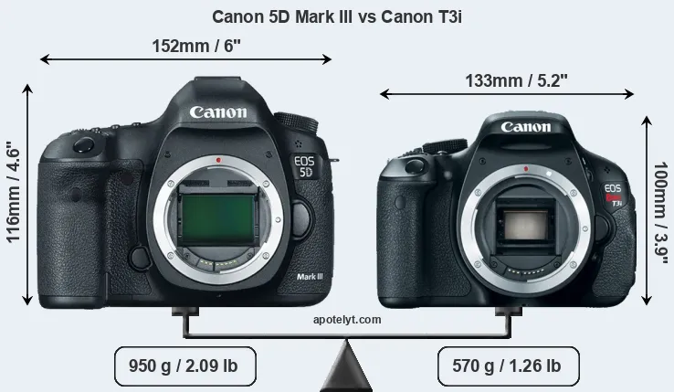 Size Canon 5D Mark III vs Canon T3i