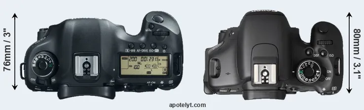 Compare 5D Mark III versus T3i top