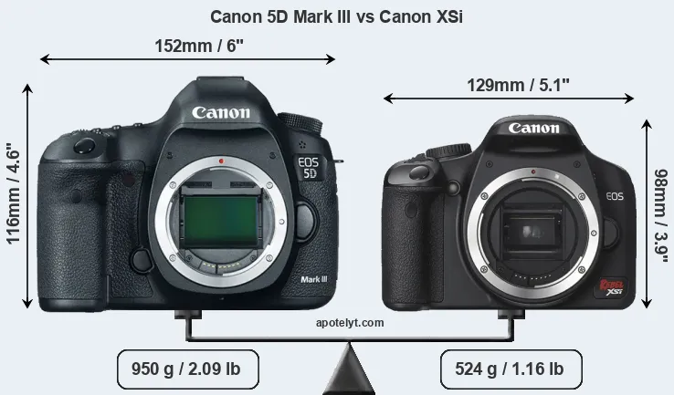 Size Canon 5D Mark III vs Canon XSi