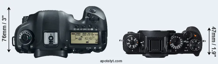 Compare 5D Mark III versus X-T1 top