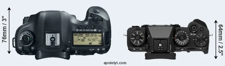 Compare 5D Mark III versus X-T5 top