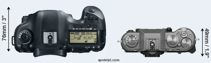 Compare 5D Mark III versus X-T50 top