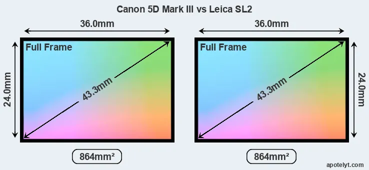 Canon 5D Mark III and Leica SL2 sensor measures