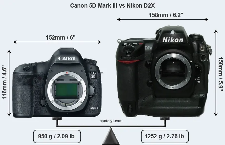 Size Canon 5D Mark III vs Nikon D2X