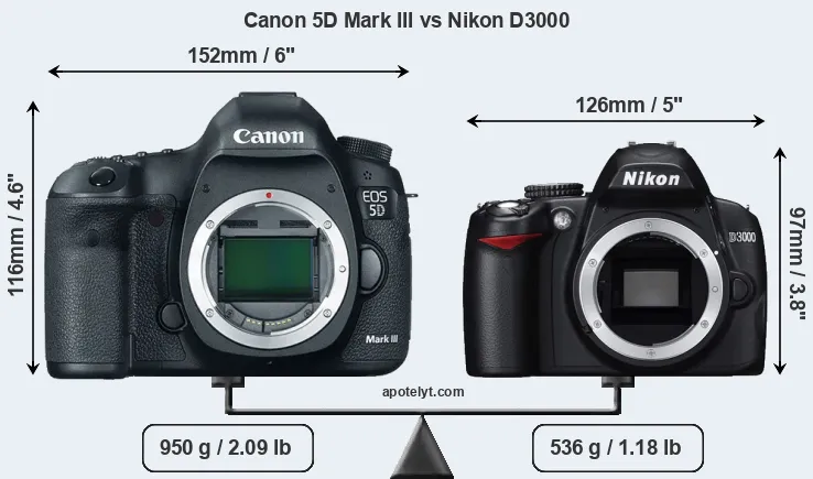 Size Canon 5D Mark III vs Nikon D3000