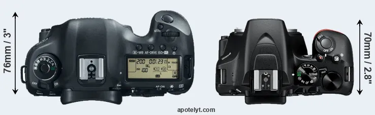 Compare 5D Mark III versus D3500 top