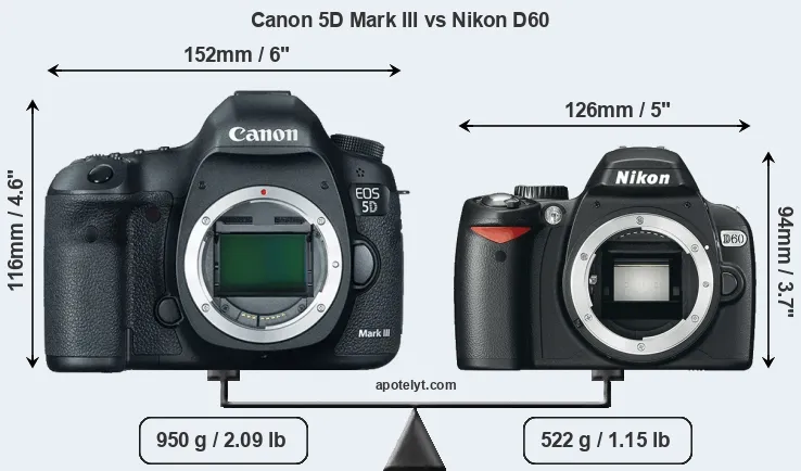 Size Canon 5D Mark III vs Nikon D60