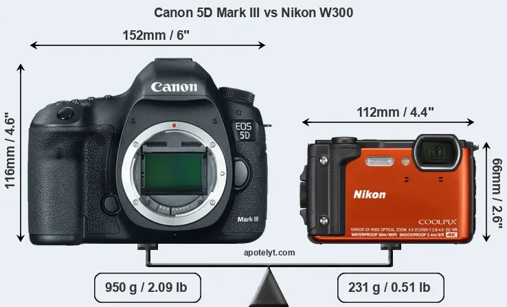 Size Canon 5D Mark III vs Nikon W300