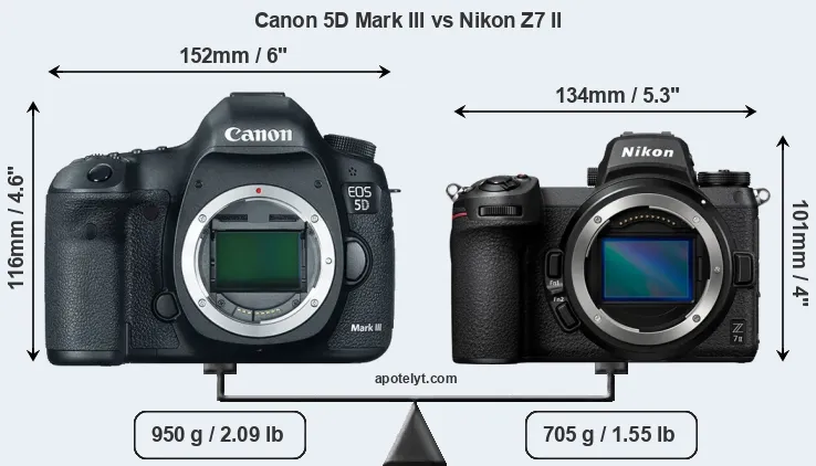 Size Canon 5D Mark III vs Nikon Z7 II