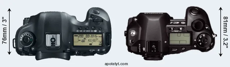 Compare 5D Mark III versus E-1 top