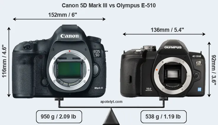 Size Canon 5D Mark III vs Olympus E-510