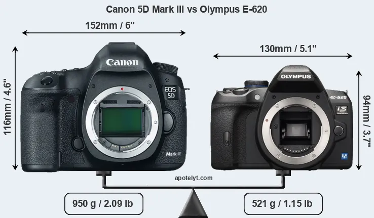 Size Canon 5D Mark III vs Olympus E-620