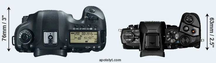 Compare 5D Mark III versus E-M1 top
