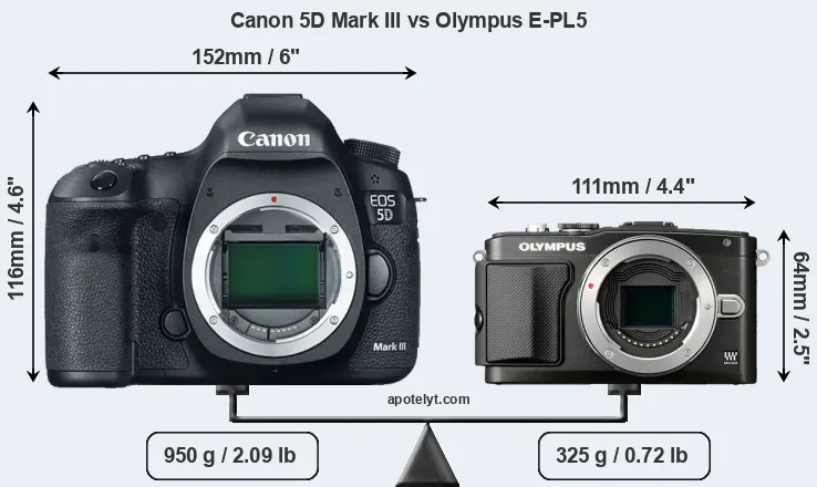 Size Canon 5D Mark III vs Olympus E-PL5