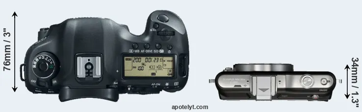 Compare 5D Mark III versus E-PM1 top