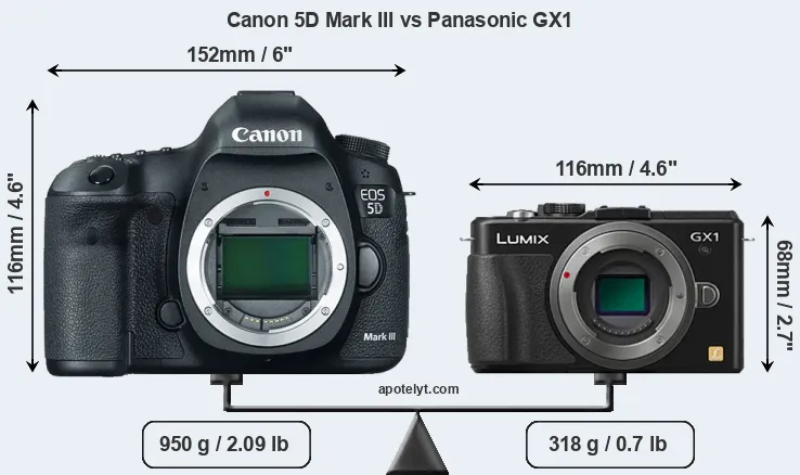 Size Canon 5D Mark III vs Panasonic GX1
