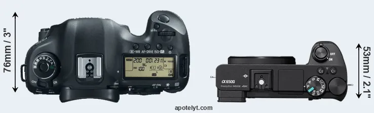 Compare 5D Mark III versus A6500 top