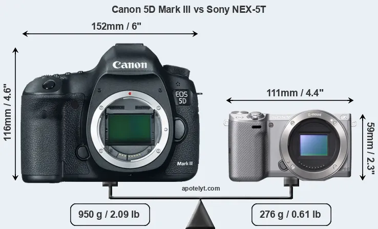 Size Canon 5D Mark III vs Sony NEX-5T