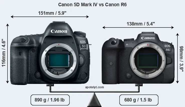 Size Canon 5D Mark IV vs Canon R6
