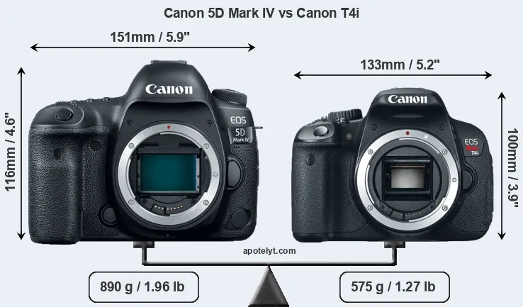 Size Canon 5D Mark IV vs Canon T4i