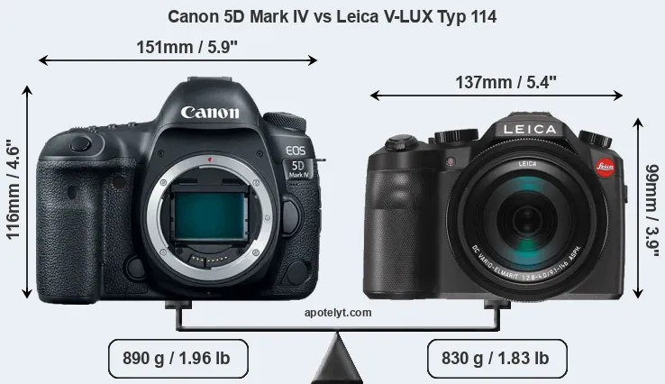 Size Canon 5D Mark IV vs Leica V-LUX Typ 114
