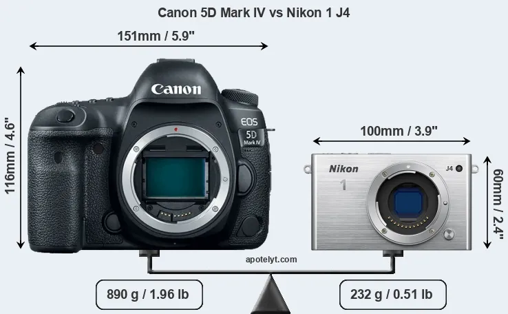 Size Canon 5D Mark IV vs Nikon 1 J4
