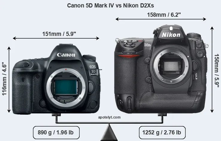 Size Canon 5D Mark IV vs Nikon D2Xs