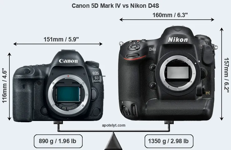 Size Canon 5D Mark IV vs Nikon D4S