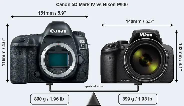 Size Canon 5D Mark IV vs Nikon P900