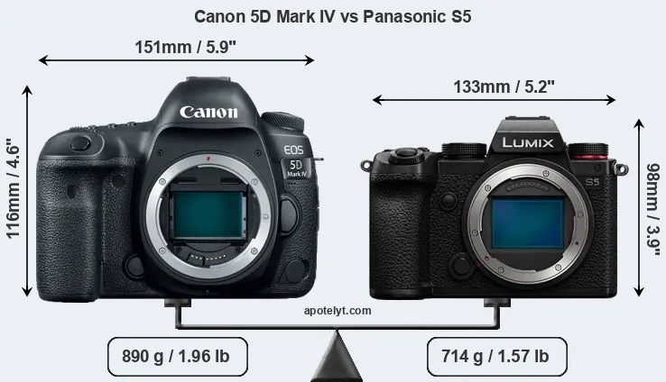 Size Canon 5D Mark IV vs Panasonic S5