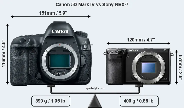 Size Canon 5D Mark IV vs Sony NEX-7