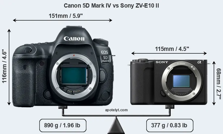 Size Canon 5D Mark IV vs Sony ZV-E10 II