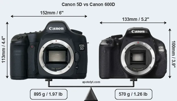 Size Canon 5D vs Canon 600D