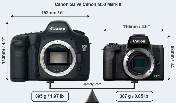 Size Canon 5D vs Canon M50 Mark II