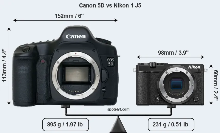 Size Canon 5D vs Nikon 1 J5