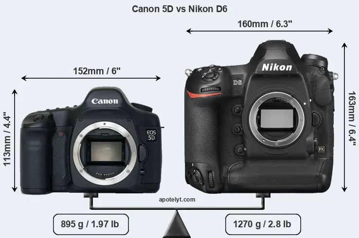 Size Canon 5D vs Nikon D6