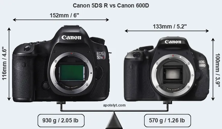 Size Canon 5DS R vs Canon 600D