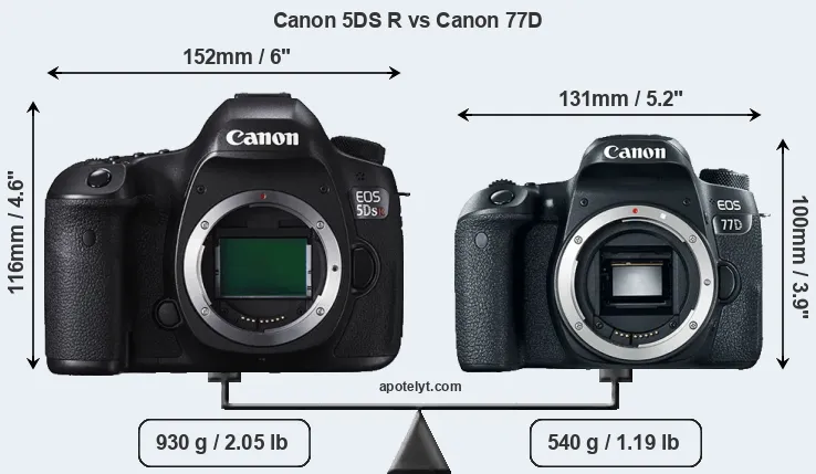 Size Canon 5DS R vs Canon 77D