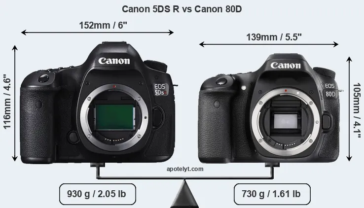 Size Canon 5DS R vs Canon 80D